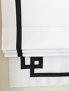 Flat Roman Shade, White Shade with Greek Key design, roman shade with Chain Mechanism, White and Black Shade, Custom Made Window Treatment