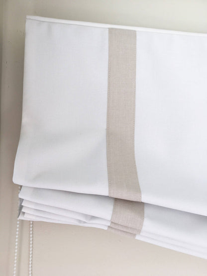 Tuscany Linen European Relaxed Roman Shade with Border — Custom Size, 7 Colours