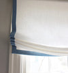 Custom Roman Shades, European Relaxed Shade, 100% Linen Roman Shades with contrasting border, chain mechanism, Roman Shades for Windows