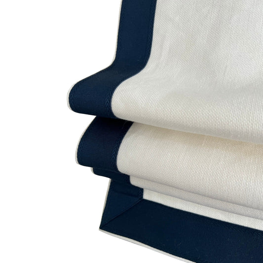 Irish Linen Relaxed Roman Shade with Heart Trim — Custom Size