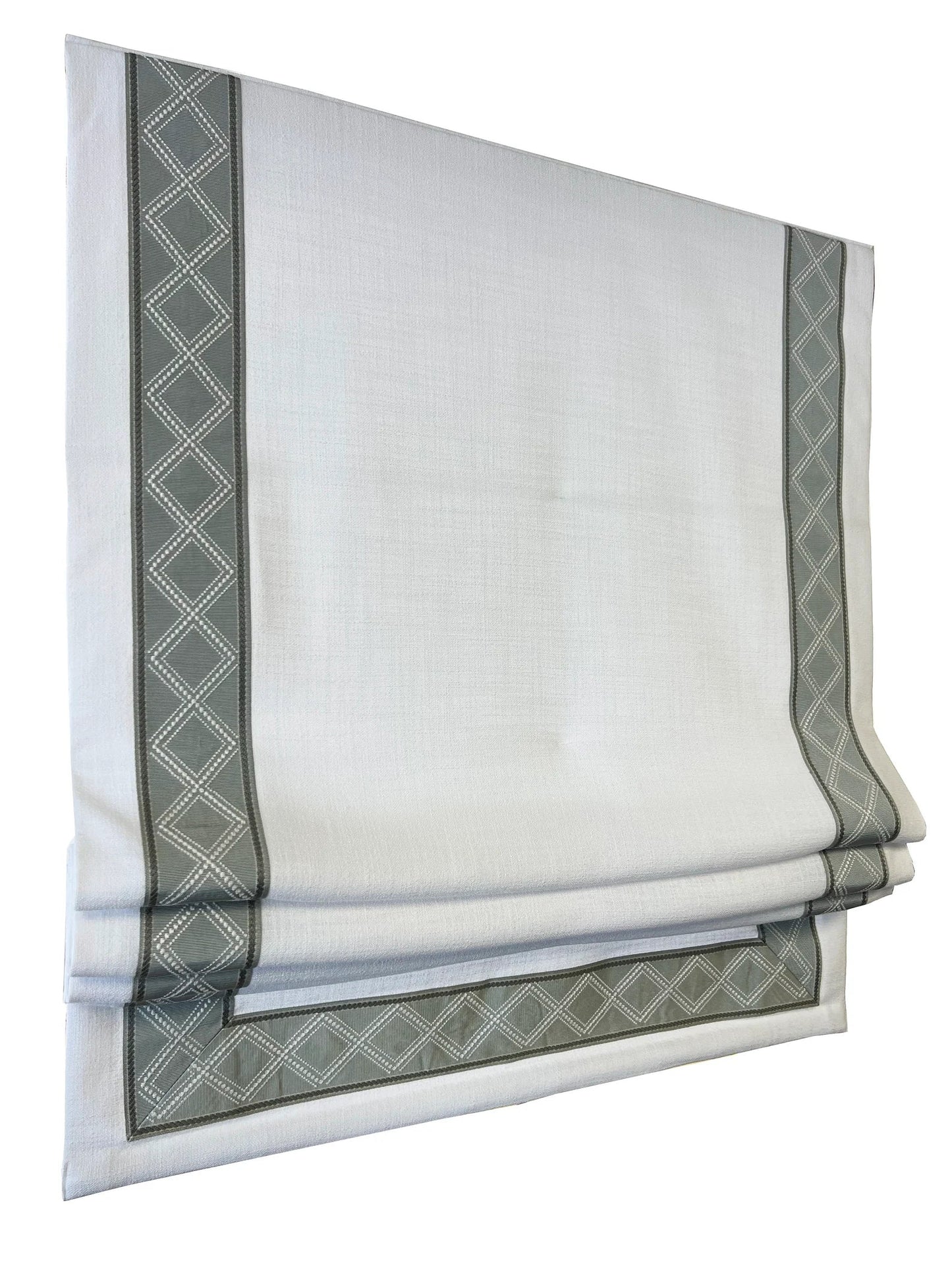 Custom Roman Shade with Decorative Trim Kravet T30744, Relaxed Roman Shade with Chain Mechanism, Custom Window treatments