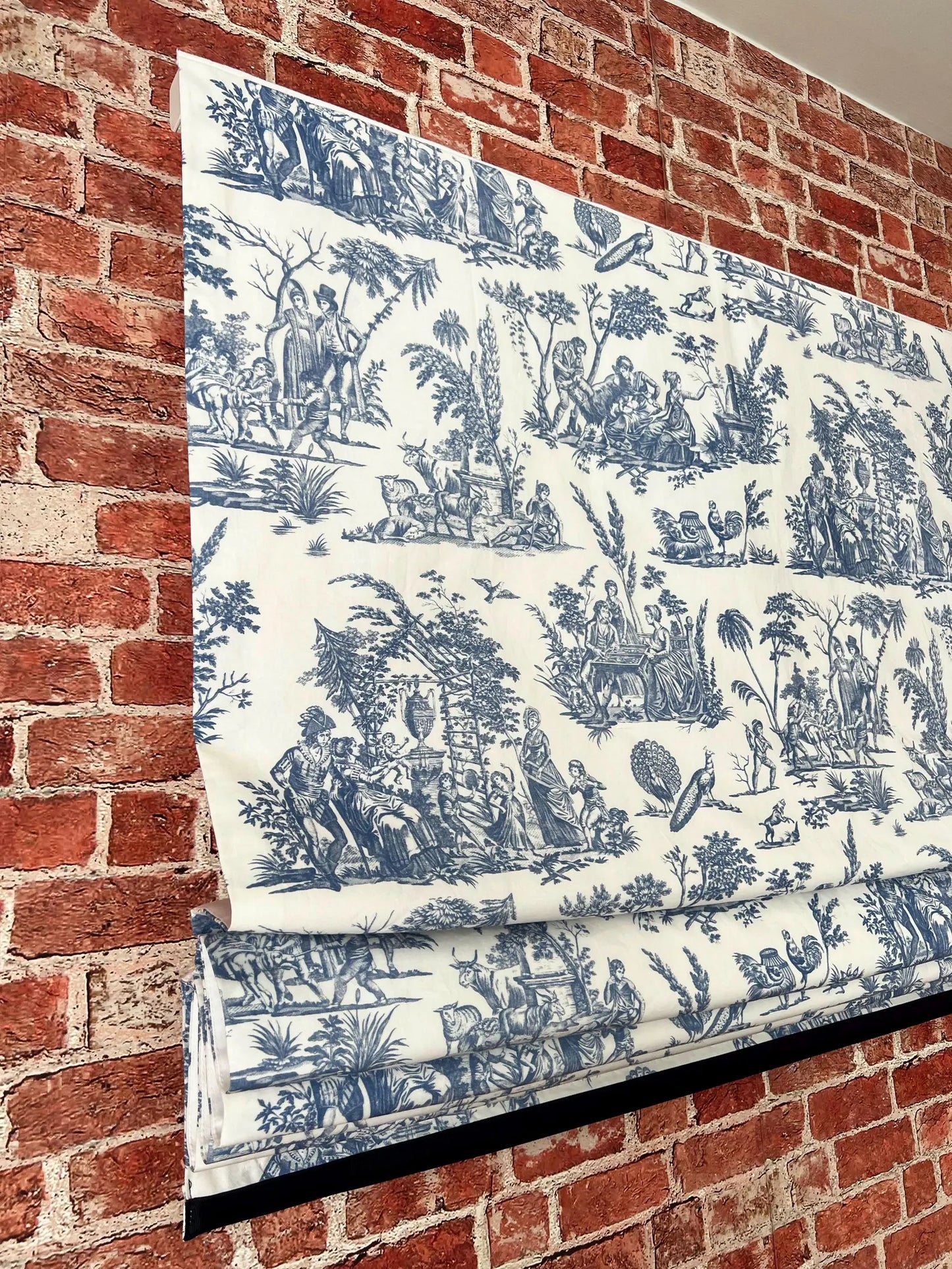 Marseilles Toile Roman Shade — Blue & White, Custom Size