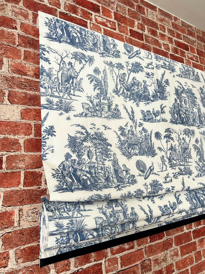 Marseilles Toile Roman Shade — Blue & White, Custom Size
