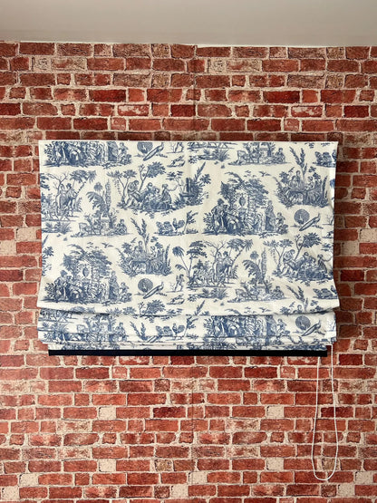 Marseilles Toile Roman Shade — Blue & White, Custom Size