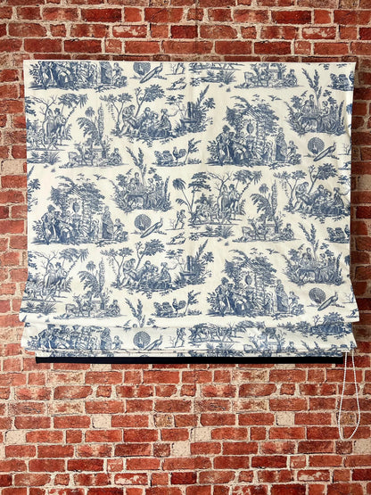 Marseilles Toile Roman Shade — Blue & White, Custom Size