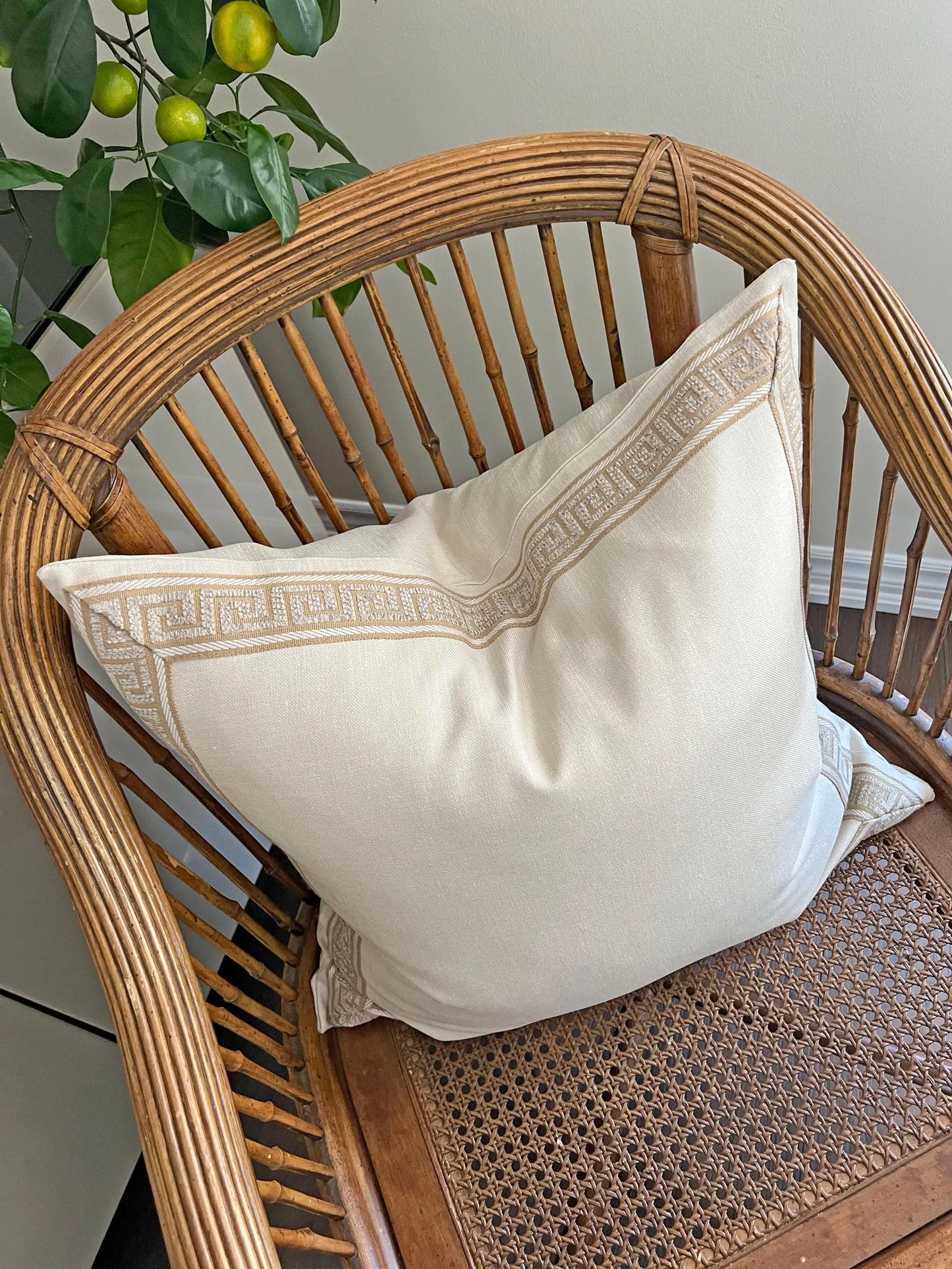 Greek Key Trim Cushion — Custom Decorative Pillow