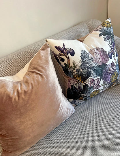 Velvet floral cushion cover, custom made to order