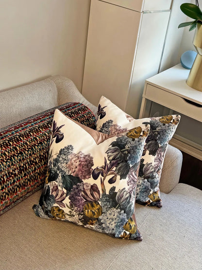 Velvet flowers pillow, back view