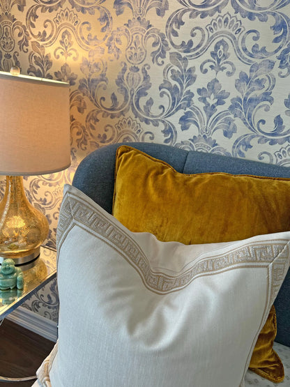 Greek key trim cushion, custom decorative pillow