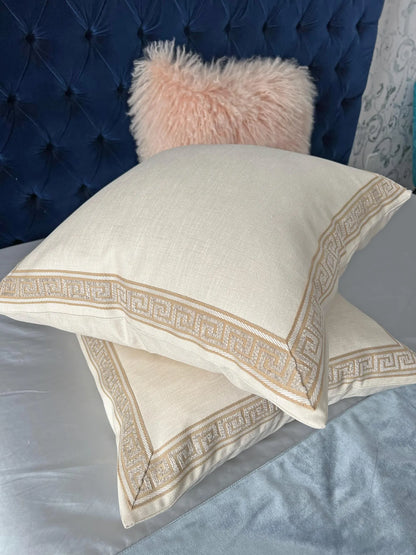 Greek key trim pillow, colour option two