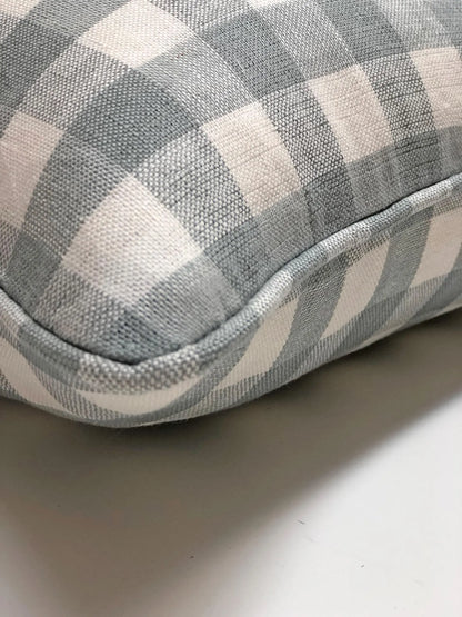Custom linen check cushion cover, handmade in Toronto