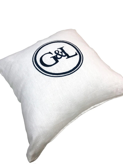 Monogram pillow cover styled on a sofa