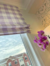 Custom Relaxed Roman Shade | 3" Gingham Check - Light Violet Purple | Belgian Linen by @spoonflower | Handmade Window Treatment