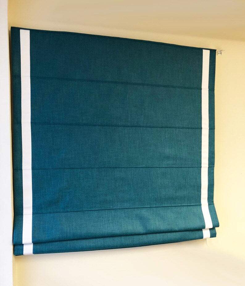 Cheval Marine Flat Roman Shade with White Border — Custom Size