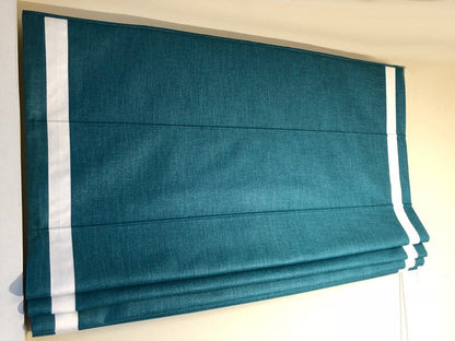 Cheval Marine Flat Roman Shade with White Border — Custom Size