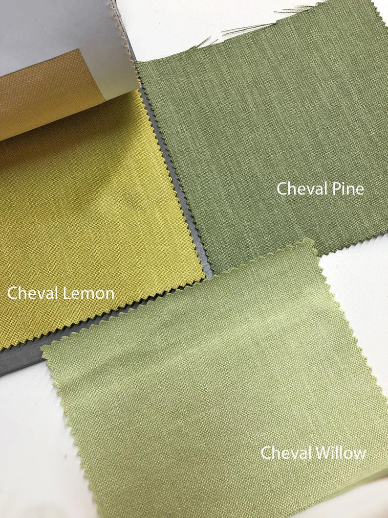 Relaxed Roman Shade "Cream with Pine Border", Roman Shades with Pine Trim, with Chain Mechanism - Custom Shade