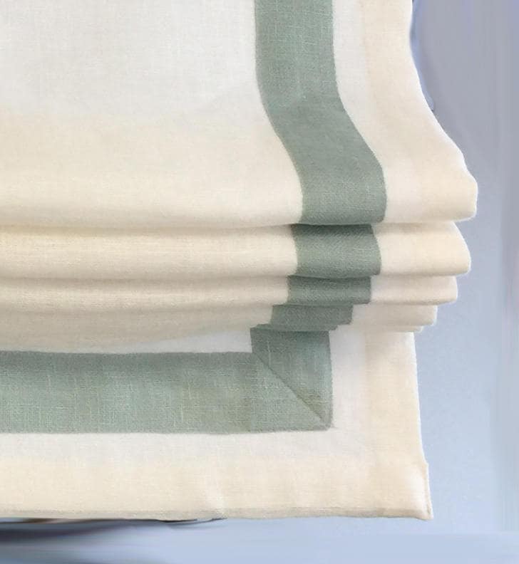 Cordoba linen relaxed Roman shade with Rendezvous contrast border