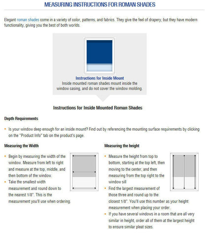 How to measure for inside mount Roman shades: width and height measuring instructions infographic