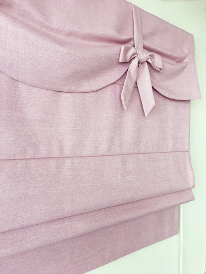 Dolce Blush nursery Roman shade — soft pink faux linen, handmade in Toronto