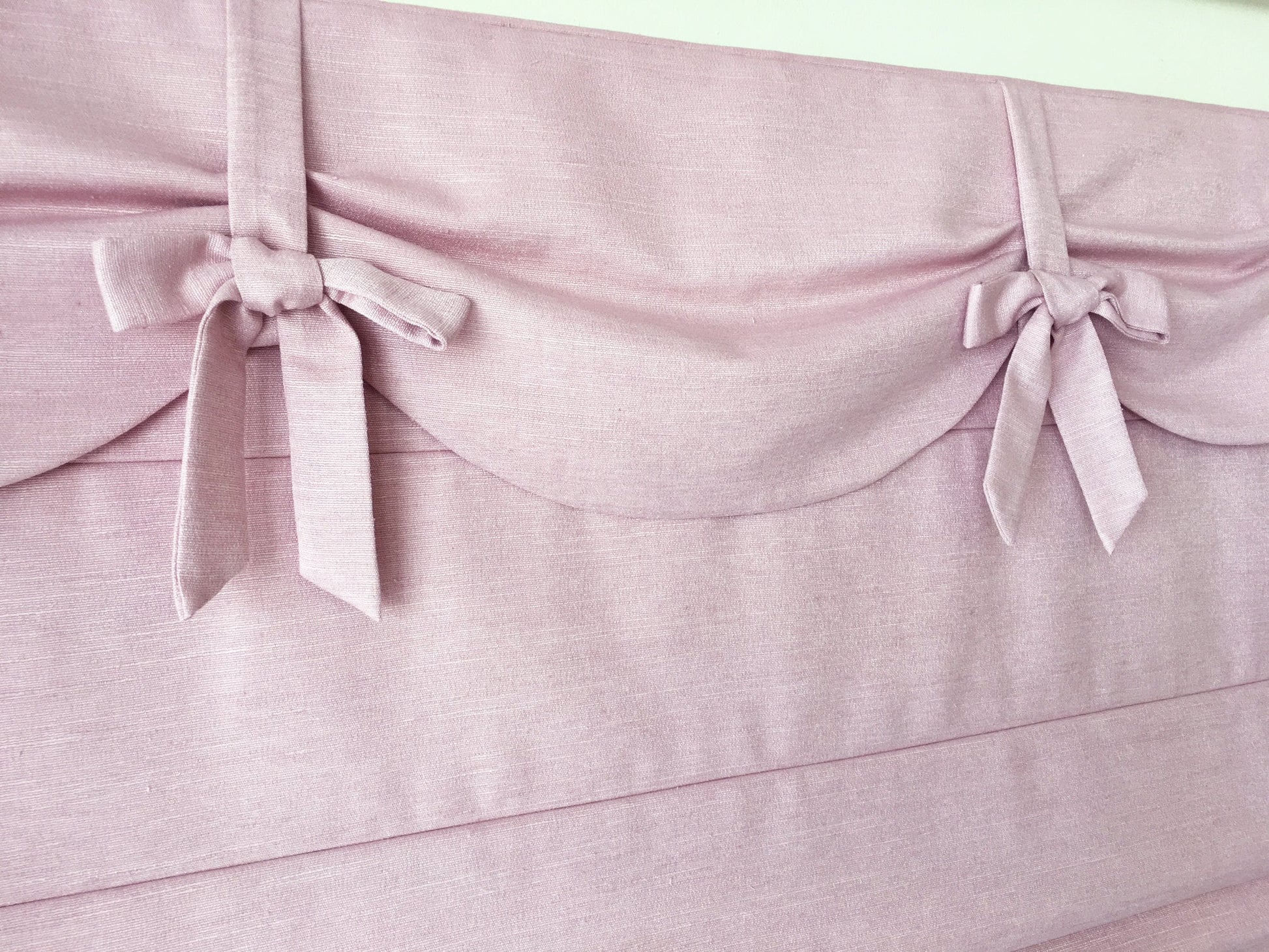Dolce Blush nursery flat Roman shade — tailored fold, handmade in Toronto