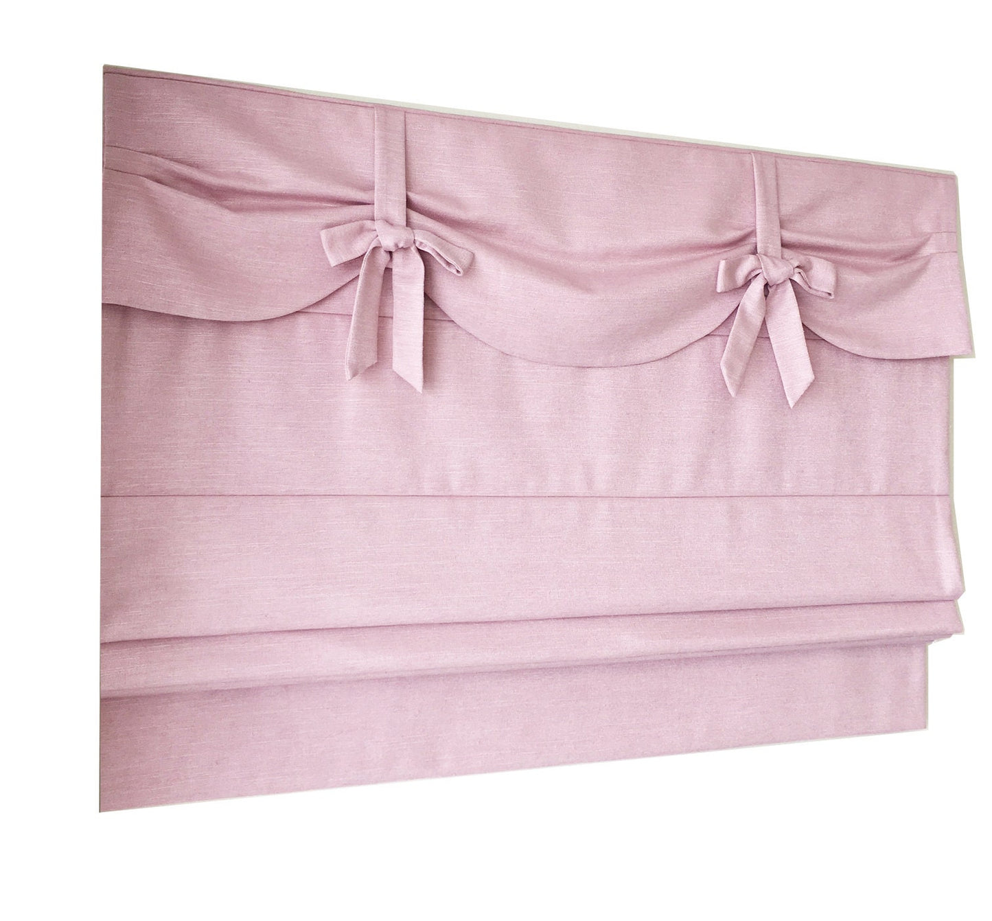 Dolce Blush flat Roman shade in a nursery window, handmade in Toronto