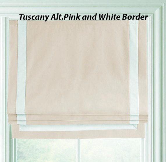 Close-up of the contrast white border stitched along the edge of the linen shade