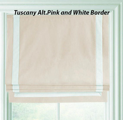 Close-up of the contrast white border stitched along the edge of the linen shade