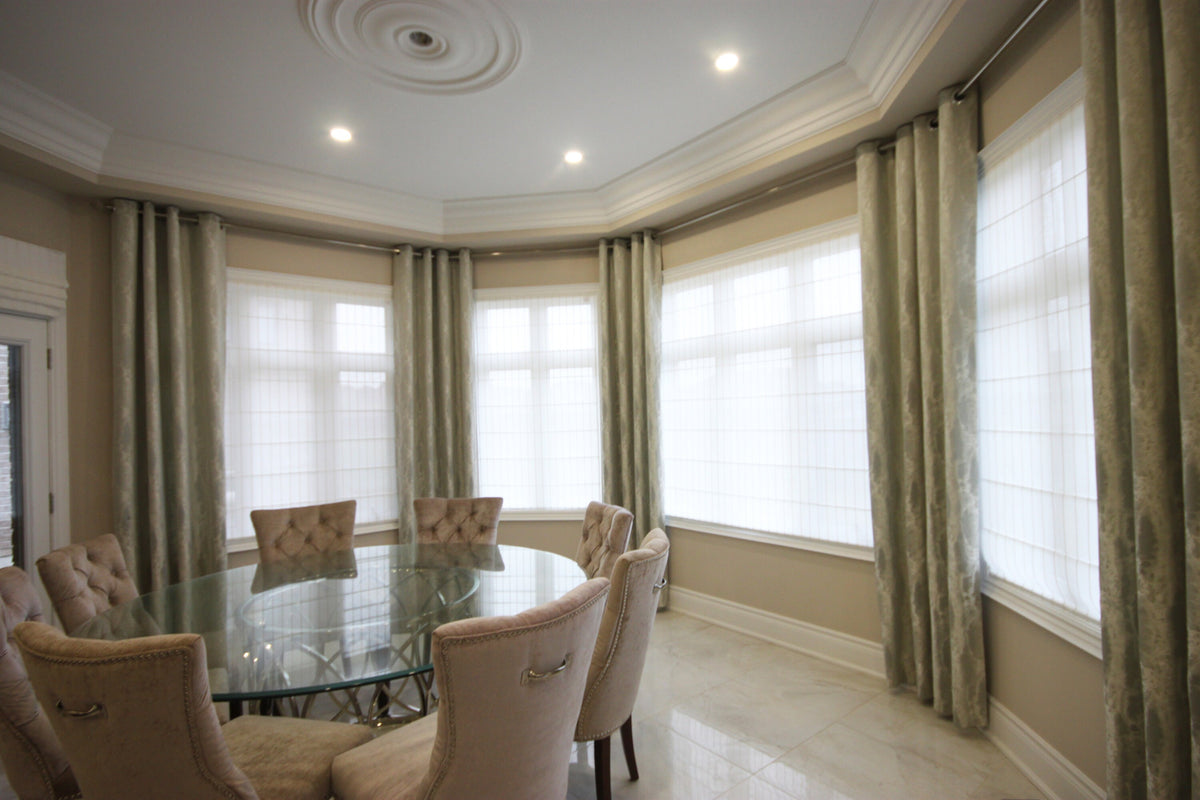 Josh sheer faux linen Roman shade fold detail