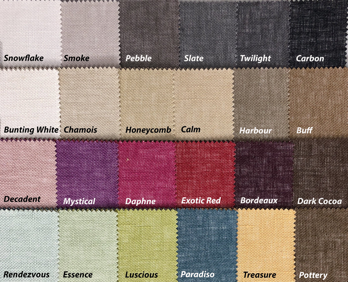 Cordoba linen relaxed Roman shade with Rendezvous contrast border
