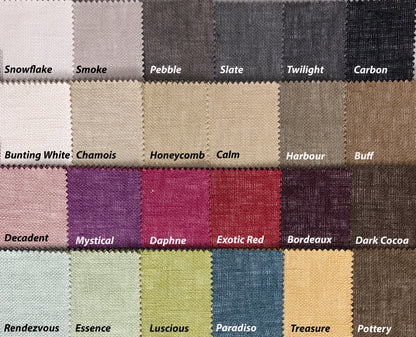 Cordoba linen relaxed Roman shade with Rendezvous contrast border