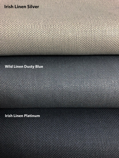 Irish linen relaxed Roman shade with 2-side inset border