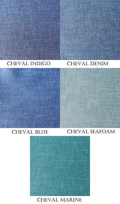 Cheval faux linen relaxed Roman shade with contrast linen border — custom size