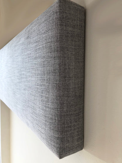 Side angle of the grey faux linen pelmet box on the wall — LOGANOVA