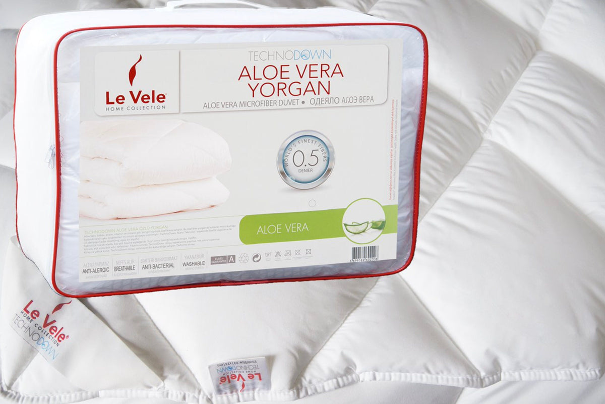 Quilted comforter shown on a made bed as a duvet cover insert