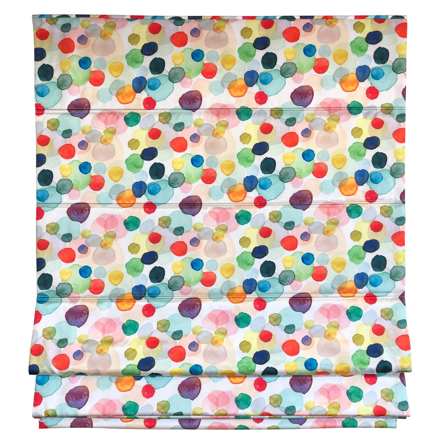 Watercolor Blobs flat roman shade — Watercolor Blobs printed fabric, handmade in Toronto