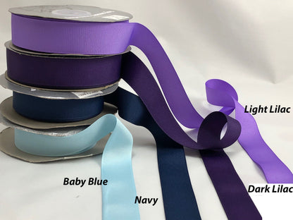 Trim ribbon colours — baby blue, navy, light and dark lilac — LOGANOVA
