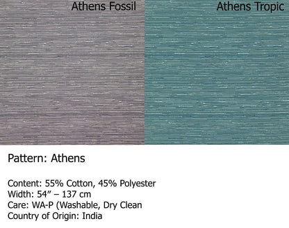 Athens fabric swatches close-up — Fossil and Tropic, 55% cotton 45% polyester