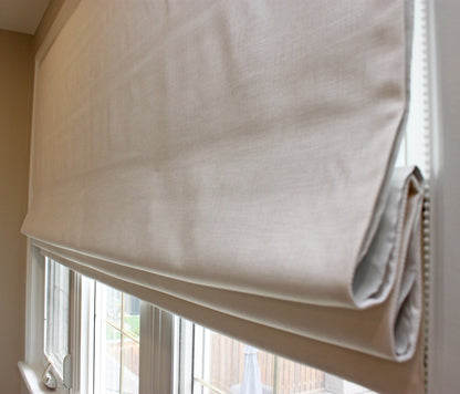 Cheval faux linen relaxed Roman shade, custom made