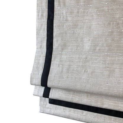 Athens Roman shade fold detail — relaxed folds and black inset border close-up