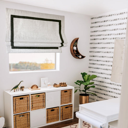 Athens relaxed roman shade — Athens cotton-blend fabric, handmade in Toronto