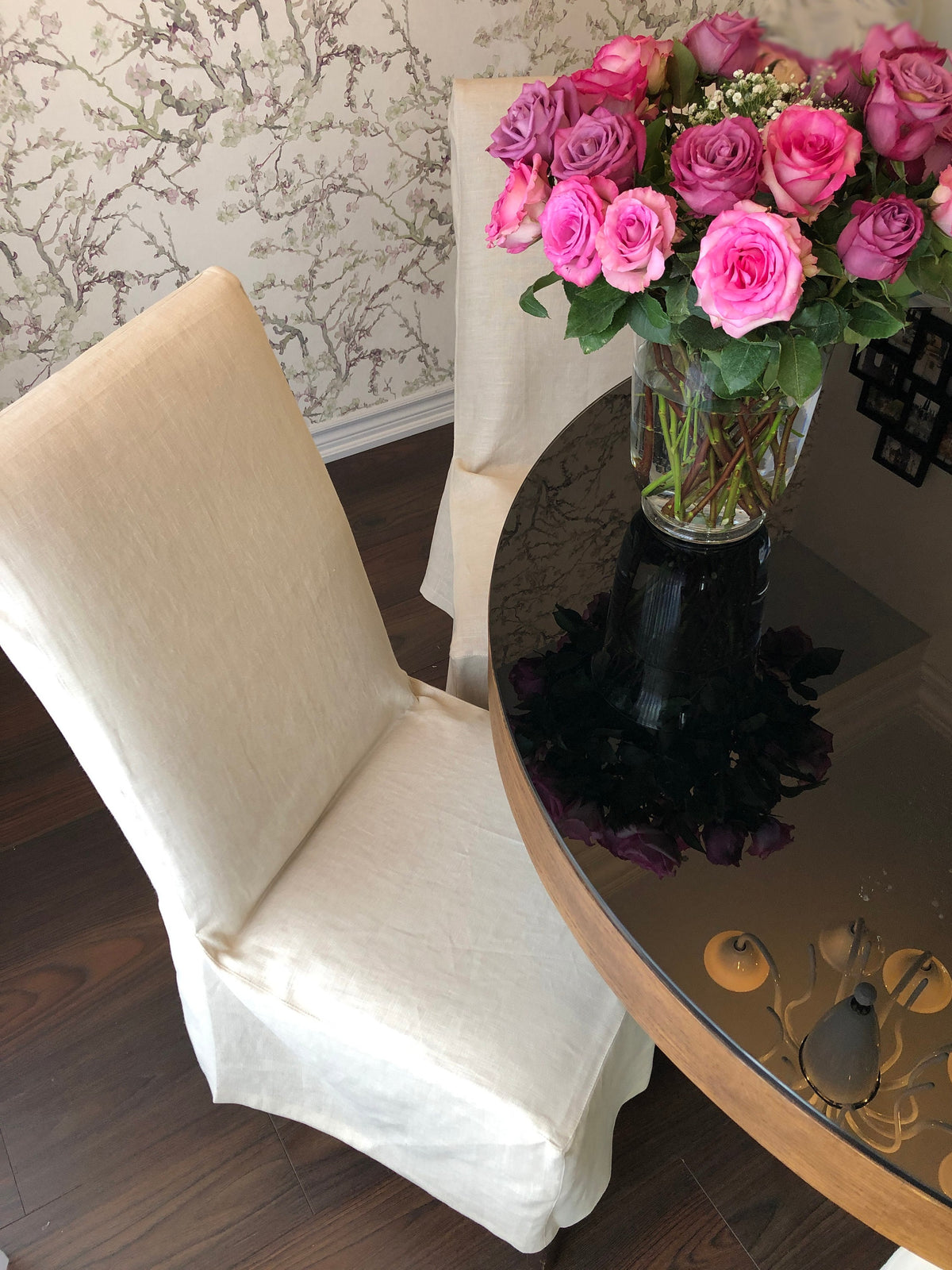 Linen slipcover on dining chair