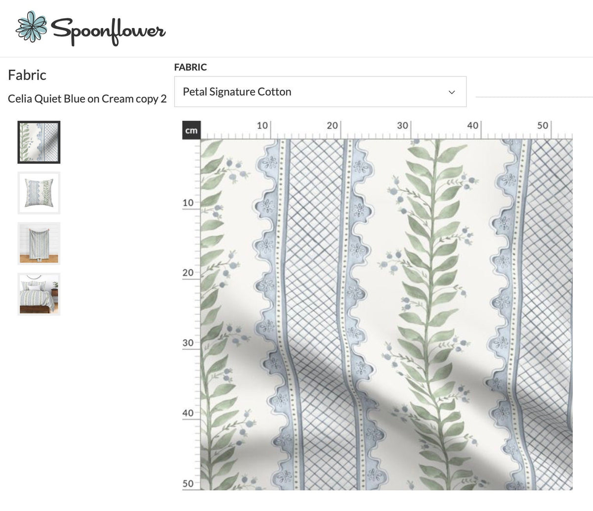Celia Quiet Blue on Cream on Spoonflower Petal Signature organic cotton