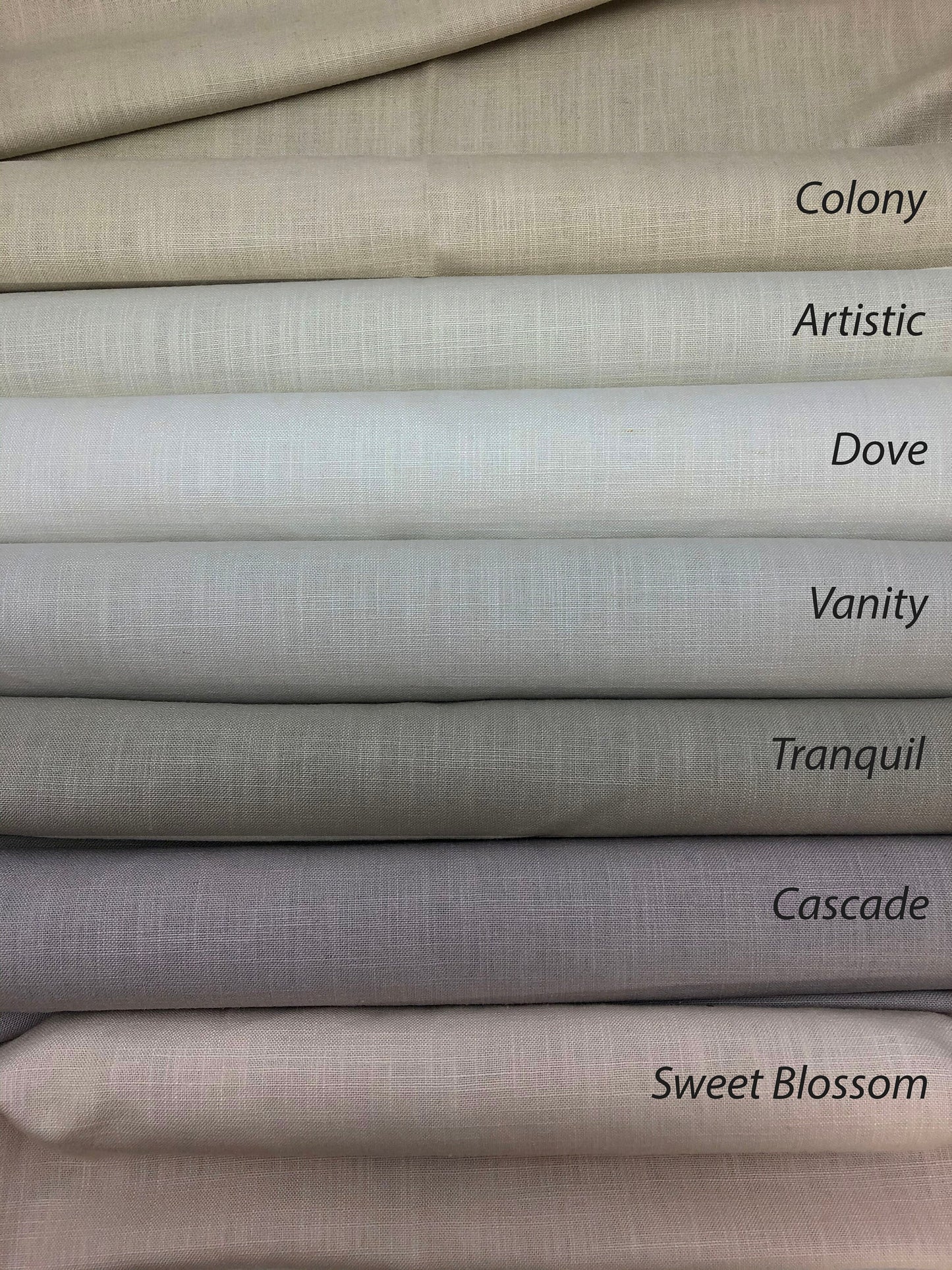 Regatta linen colours: Colony, Artistic, Dove, Vanity, Tranquil, Cascade, Sweet Blossom — LOGANOVA