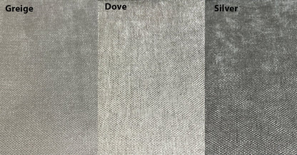 Fabric colour swatches labelled Greige, Dove and Silver — LOGANOVA