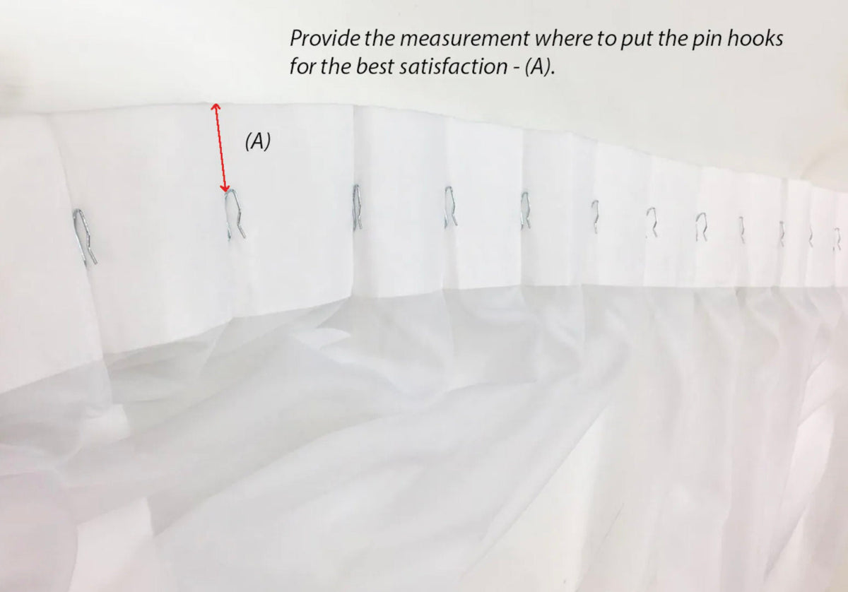 Measuring diagram for pin hook placement on a pleated drapery panel