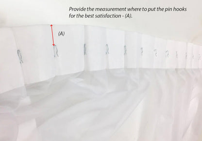 Measuring diagram for pin hook placement on a pleated drapery panel