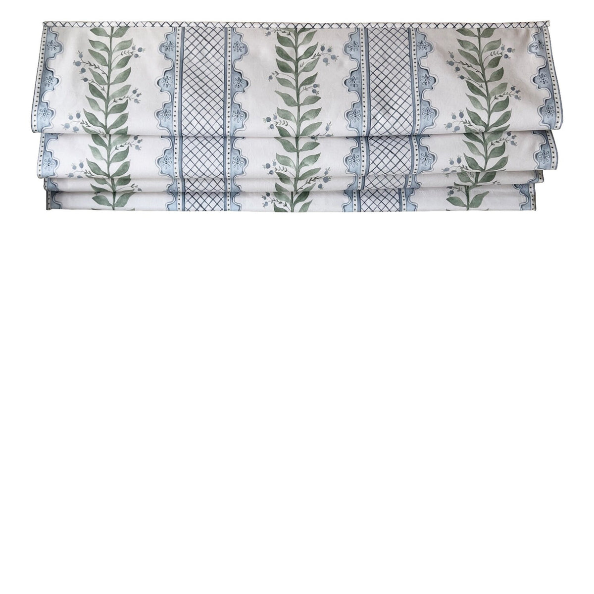 Close view of the finished Celia relaxed Roman shade and its woven cotton texture
