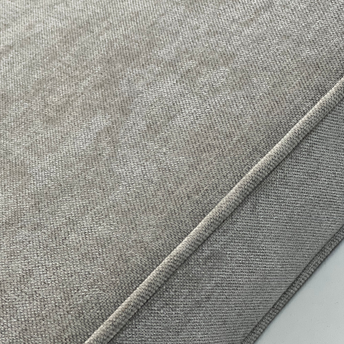 Cheval faux linen relaxed Roman shade with contrast linen border — custom size