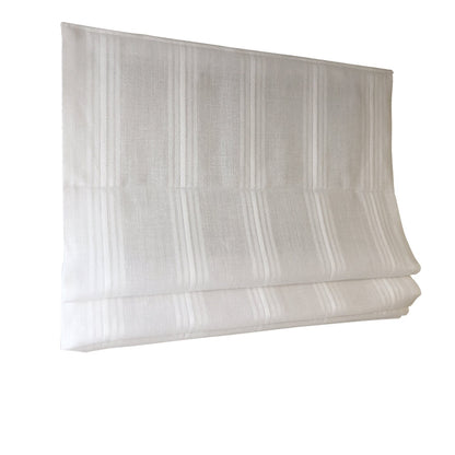 Allure white linen flat Roman shade with subtle stripes, front view