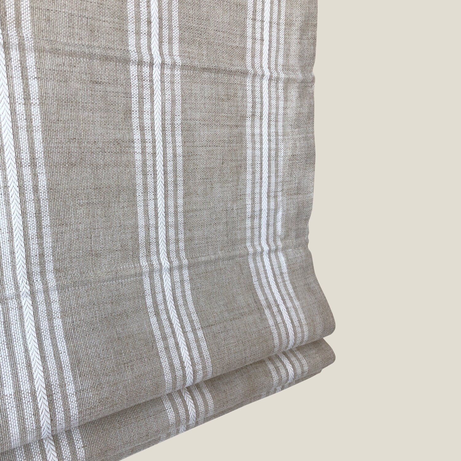 Allure Natural linen Roman shade — stripe detail